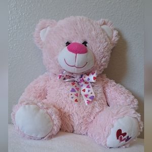 Pink Teddy Bear Plush 16" stuffed animal Ribbon Hearts Special Gift